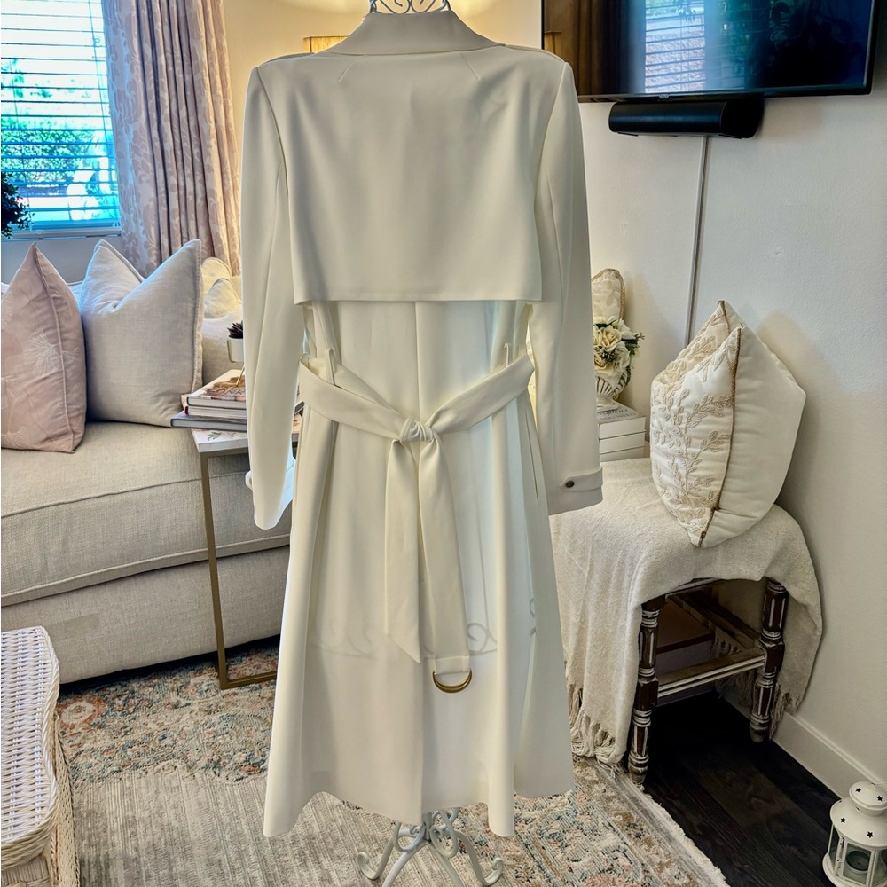 White House Black Market, Winter White/White/OffWhite Long Blazer w/ Belt - Picture 2 of 3